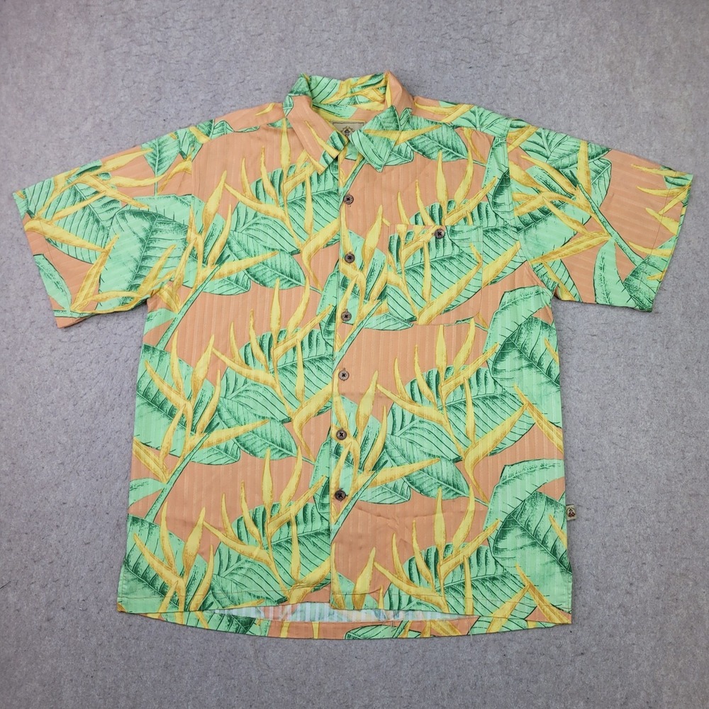 Joe Marlin Hawaiian Shirt‎ Mens M Green Tropical Short Sleeve Button Up